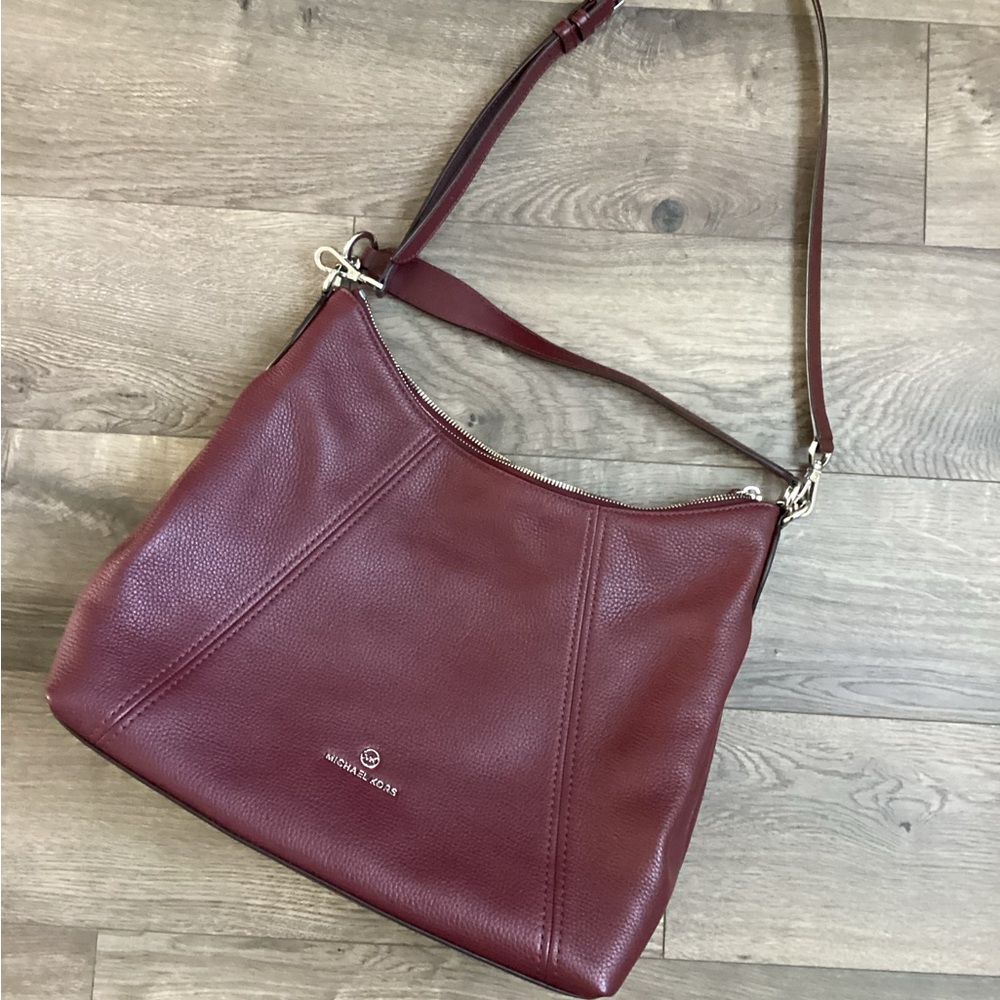 Michael Kors Sienna Large Pebbled Leather Merlot Shoulder Strap Bag